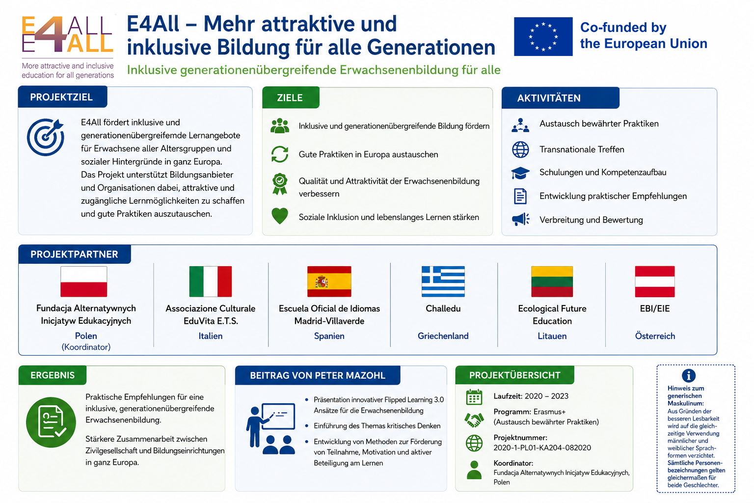 E4ALL - Übersicht über Aktivitäten, Partner und Ergebnisse des Projekts